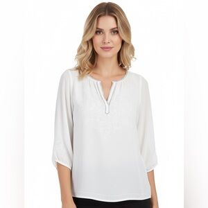 White House Black Market Embroidered Peasant Top Blouse XS